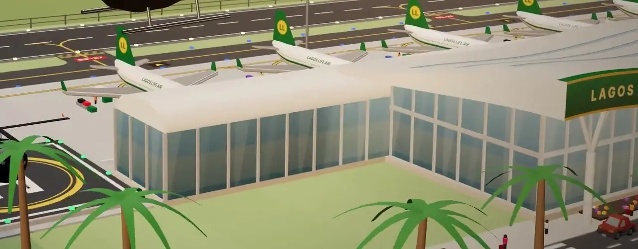 Lagos Life Air jets lined up on the airport apron beside the terminal building